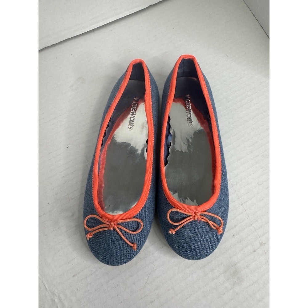 J. Crew Metallic Chambray Ballet Flats Big Girl Slip On Shoes Bow Sz 12 Nautical